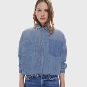 Mother Roomie Double Frenchie Crop Shirt Denim